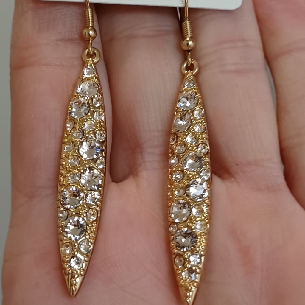 I Am Swarovski Elements Crystals Rhinestones Gold Champagne Sparkly Earrings